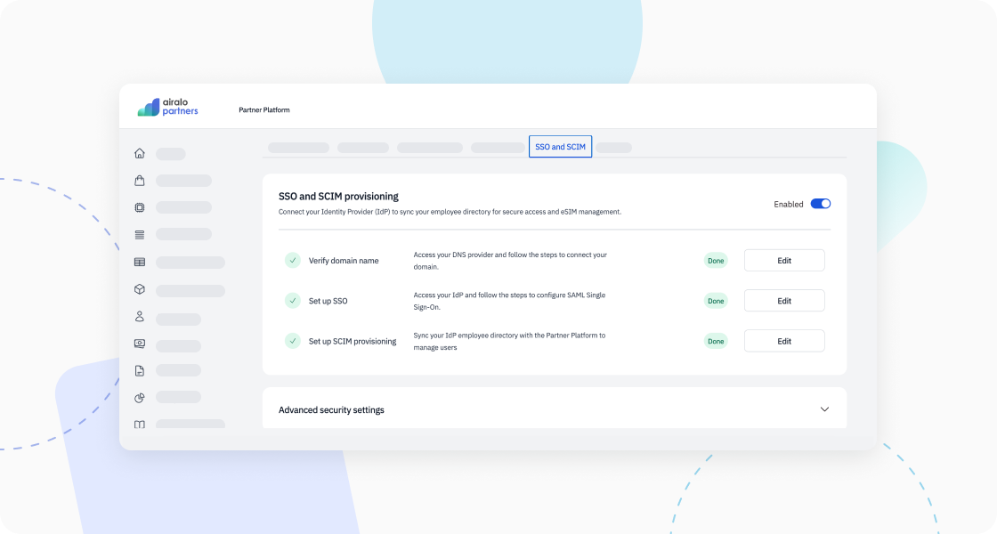 Screenshot of Airalo partner Platform SCIM provisioning for product updates
