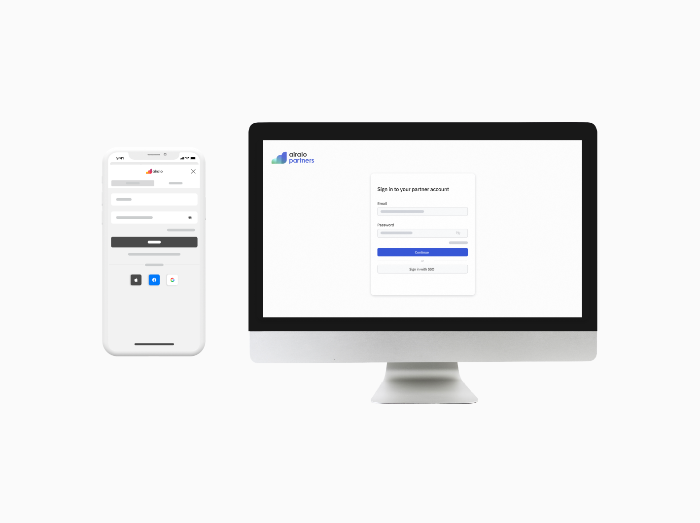 image of the Airalo login on a desktop and mobile device showing SSO login option