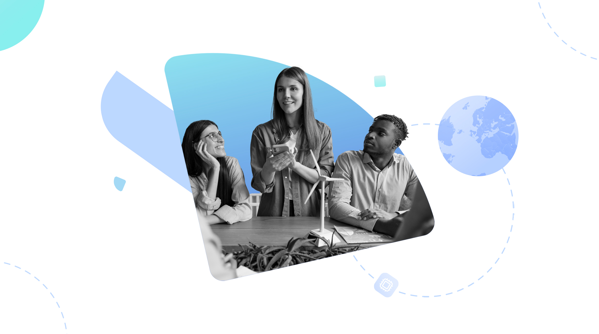 group of people working and having sustainable elements on their table